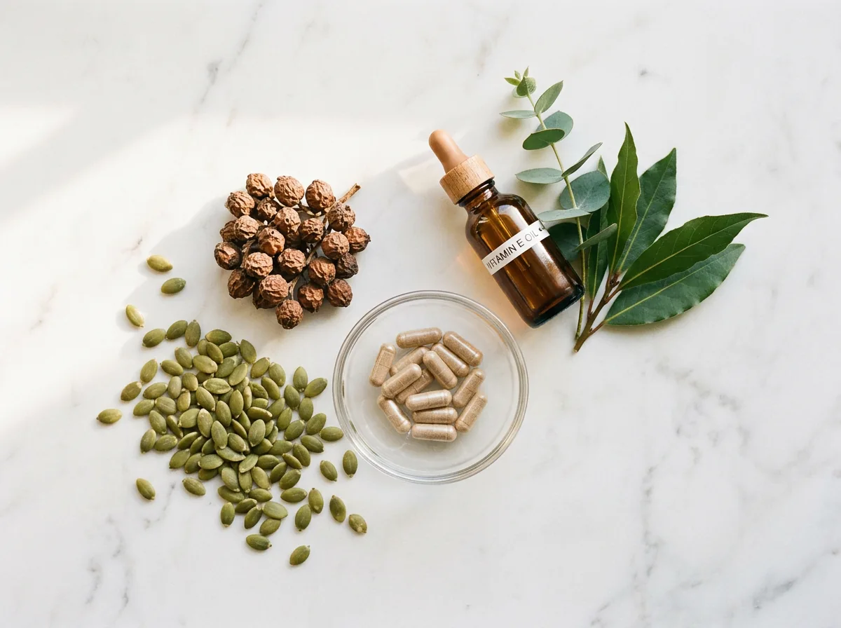 Natural wellness ingredients including zinc and saw palmetto berries - men's vitality supplement after 50